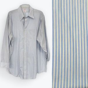 Brooks Brothers Blue Yellow Stripe Shirt Traditional fit no-iron cotton 18-34‍﻿﻿